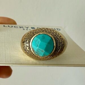 NWT Lucky Brand Turquoise and Gold Ring